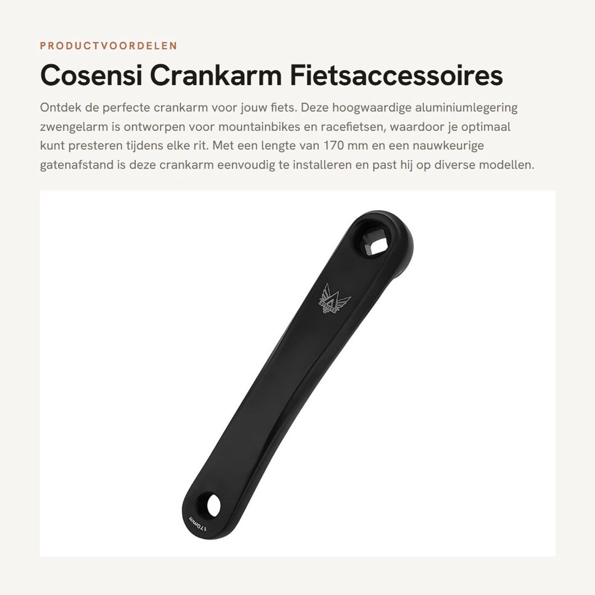 Dailygoods- Crankarm 170 mm gatafstand - Aluminiumlegering - Lichtgewicht - Robuust - Fietsaccessoire - Nauwkeurige pasvorm - Zwengelarm