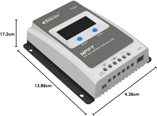 MPPT Solar Charge Controller - Zonne Laadregelaar - Energie Besparen - Automatische Herkenning - 20A - Grijs