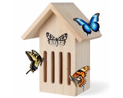 Weatherproof Butterfly House - Insect Hotel for Butterflies with Predator and Thunderstorm Protection - Perfect for Garden and Balcony - Made of Wood - with Side Flap for Cleaning