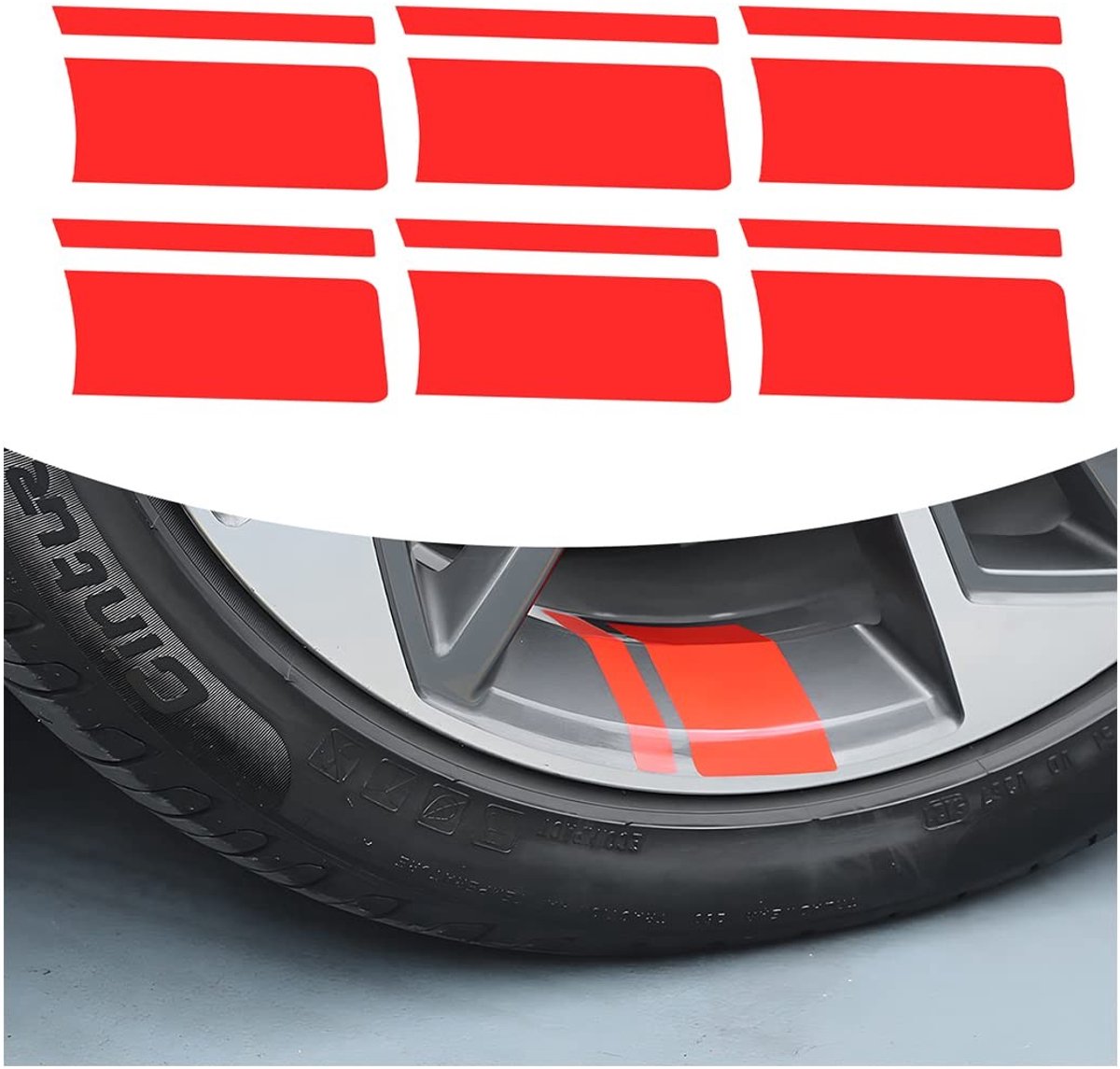 Dailygoods- Autostickers Reflecterend - 6 Stuks Zelfklevend - Auto Styling Velgen - Waterdicht/Zonbestendig - 9,5 cm x 5,5 cm - Geschikt voor 46-53 cm Velgen - Velgstickers