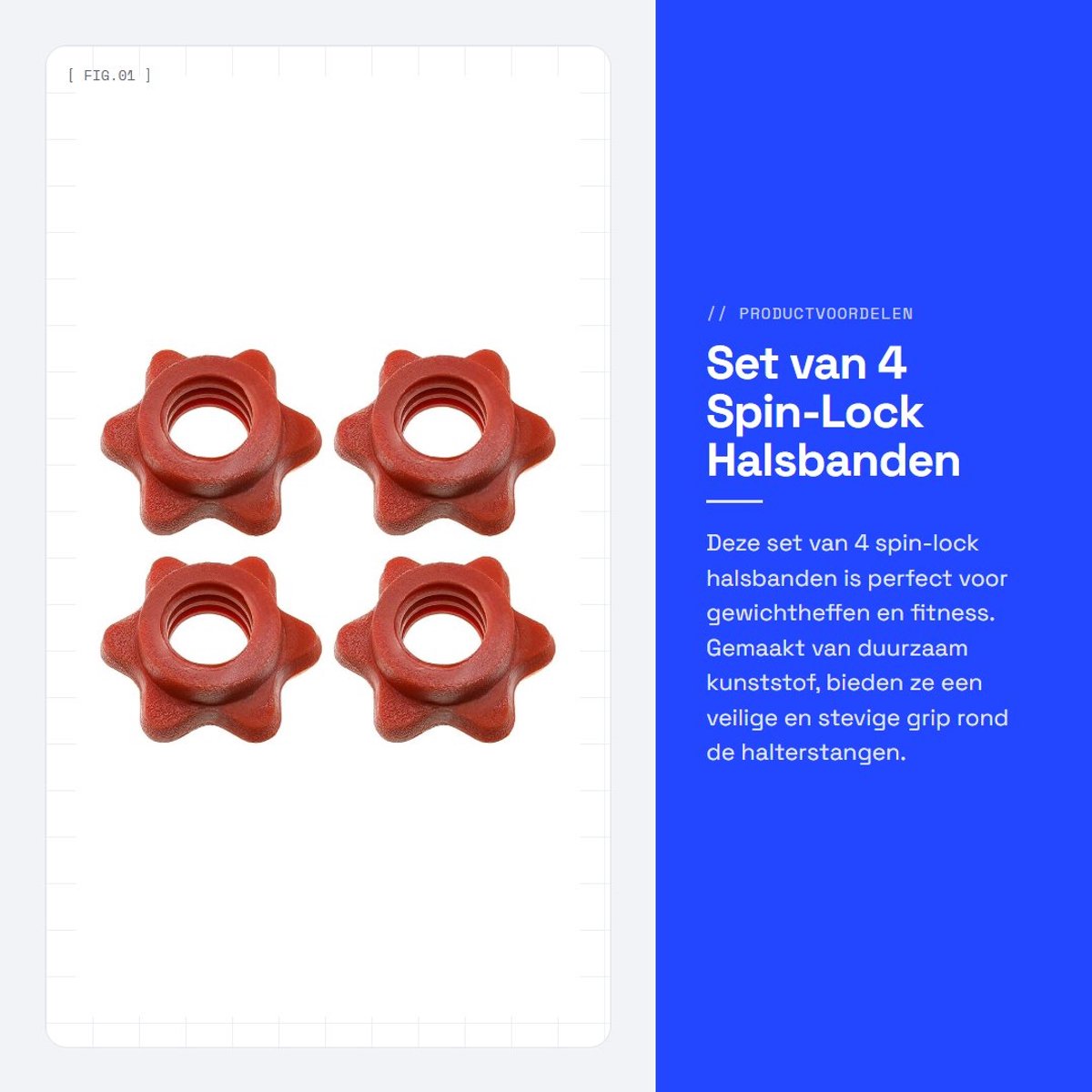Dailygoods- Halsbanden 4 Stuks - 25 mm - Kunststof - Rood - Duurzaam - Geschikt voor Gewichtheffen - Haltermutsen
