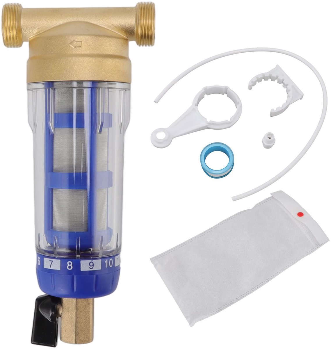 Dailygoods- Waterfilter Herbruikbaar - Voorfilter Huiswaterfilter - Spin Down Voorfilter - Sedimentwaterfilter - Goede Bescherming - Milieuvriendelijke Koperen Kop - Sedimentfilter