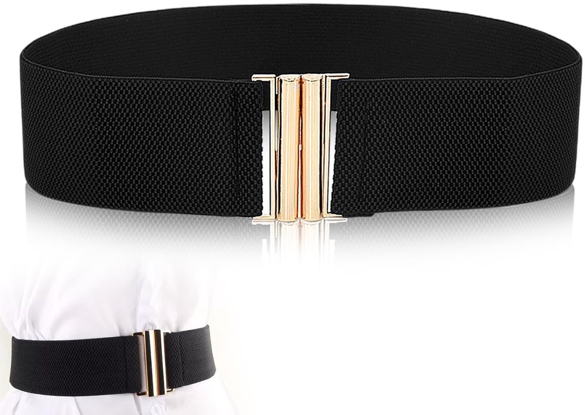 Tailleriem Dames - Elastische Vintage Riem - Brede Verstelbare Tailleband - Antislip Band met Metalen Gesp - One Size - Hoge Kwaliteit - Damesriem