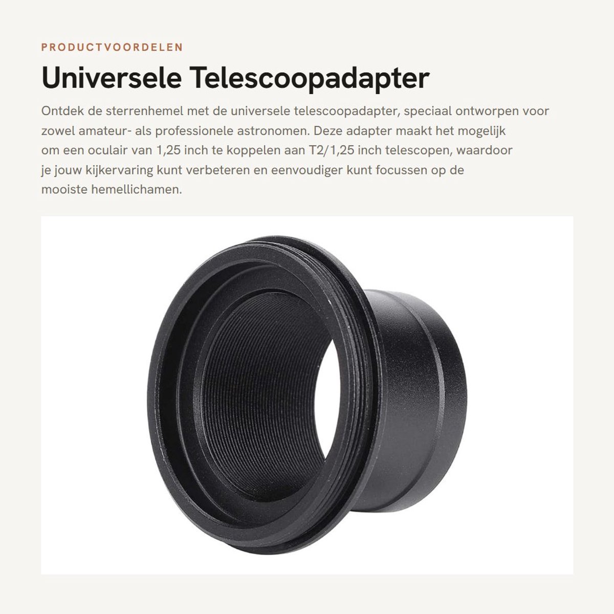 Dailygoods - Universele Telescoopadapter - Verlengbuisadapter - Hoogwaardige Aluminium - Zwart - Oculair van 1,25 inch - Voor Astronomie - Geschikt vo...
