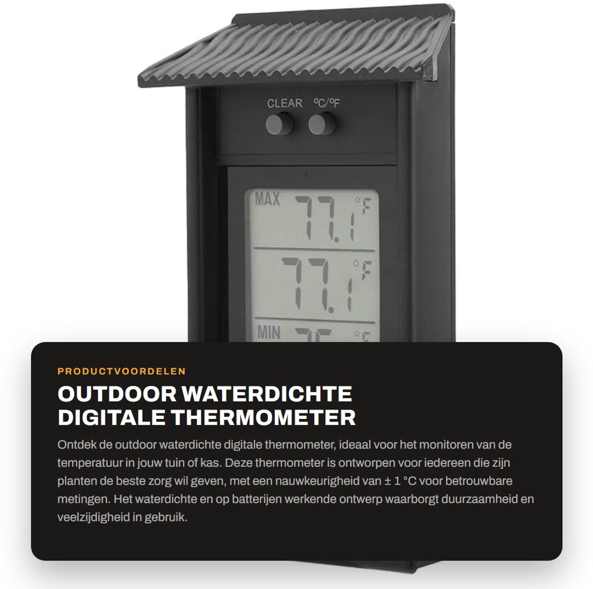 Dailygoods - Outdoor Waterdichte Digitale Thermometer - Tuin en Kas - Betrouwbare Temperatuurmeting - Kunststof - Weerbestendig - Max Min Thermometer...