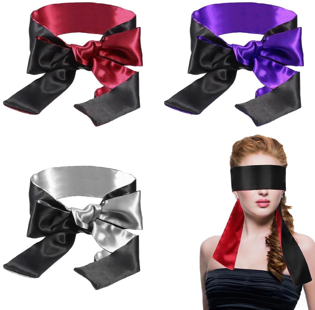 Dailygoods- Oogmasker Satijn - Zacht Slaapmasker - Verstelbare Oogafdekking - Reis-Oogmasker - 3 Stuks - Comfortabele Pasvorm