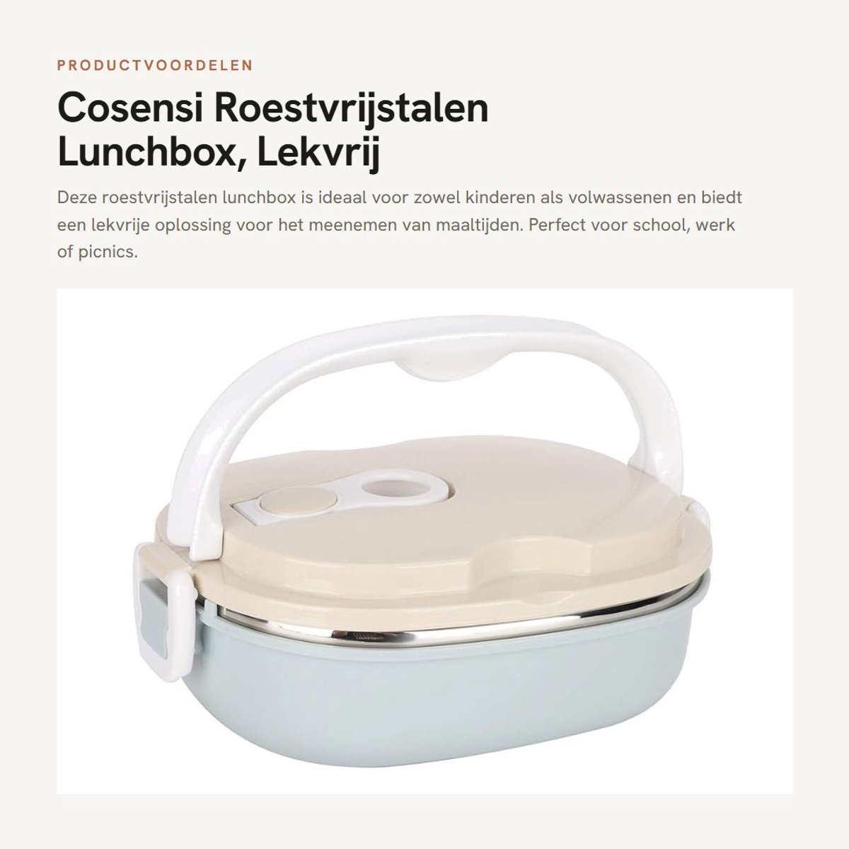 Dailygoods- Lunchbox RVS Lekvrij - Lunchbox Volwassenen - Lunchbox Kinderen - Thermobox - Draagbaar - Veilig Afdichtventiel - Maaltijdcontainer