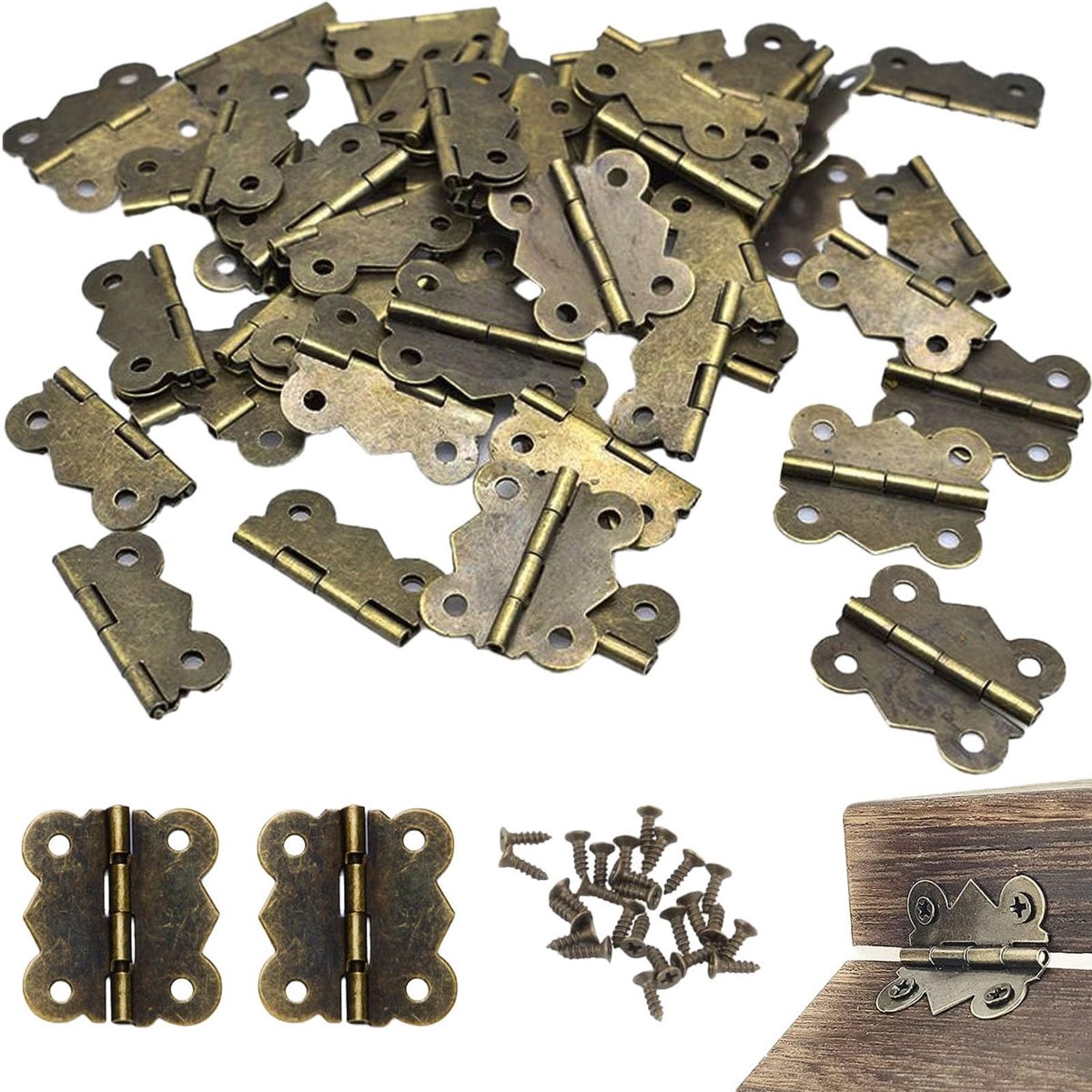 Dailygoods- Vlinderscharnieren 50 stuks - Antieke Messing - 27 x 30 mm - Draaischarnieren 0°-90° - Meubelmontage - Corrosiebestendig - Scharnieren