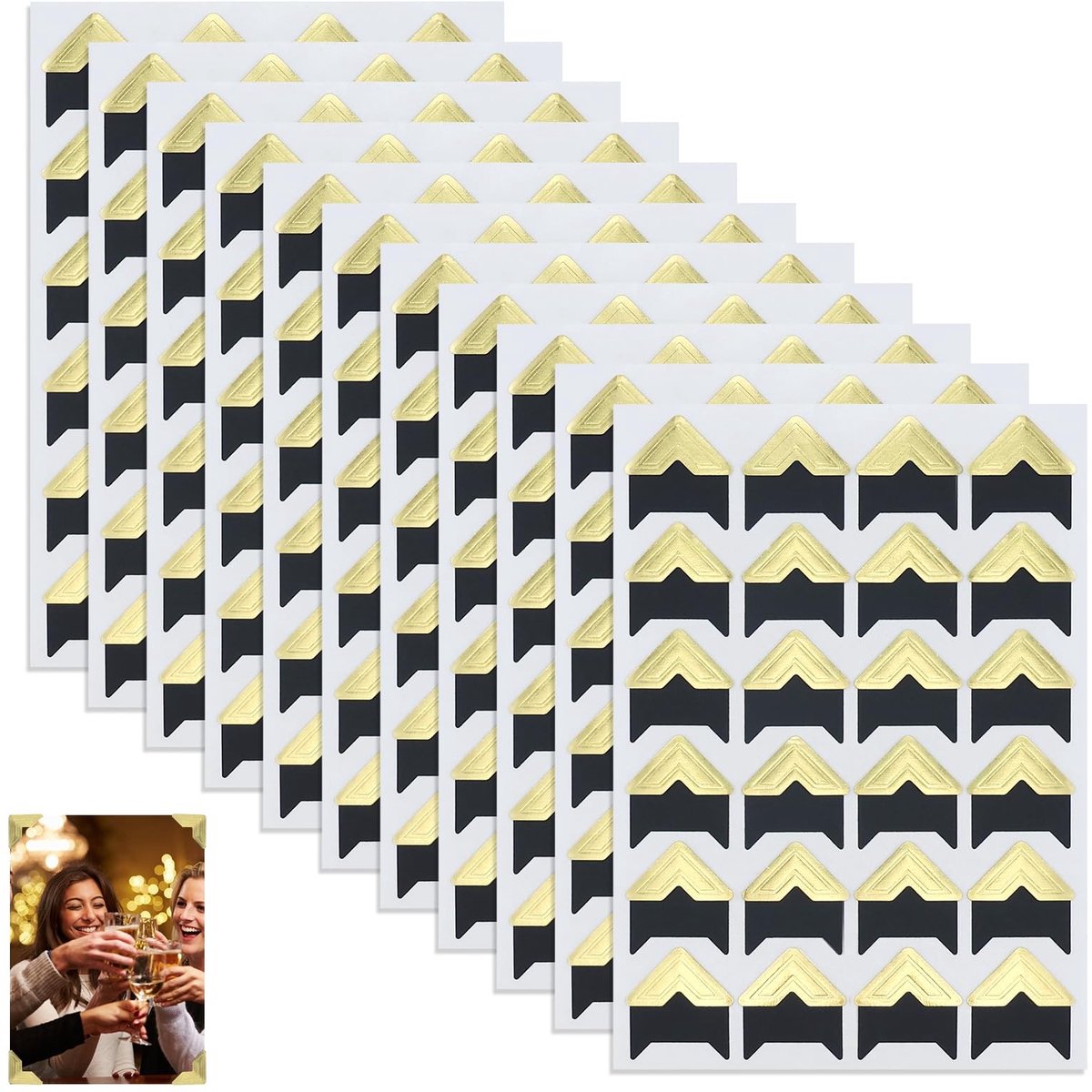 Dailygoods- Fotohoeken Goudkleurig - 11 Vellen Zelfklevend - Scrapbook - Fotohoekstickers - Duurzaam - Hoogwaardige Materialen - Fotohoekjes