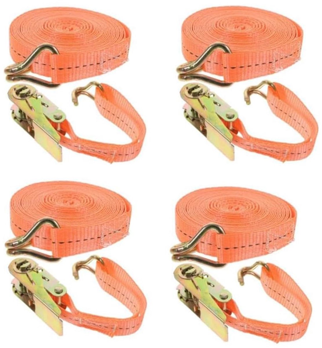 Dailygoods- Spanbanden 4 stuks - Spanband met ratel - 6 m lang - 25 mm breed - Belastbaar tot 800 kg - Weerbestendig - Voldoet aan DIN EN 12195-2 - Sjorband
