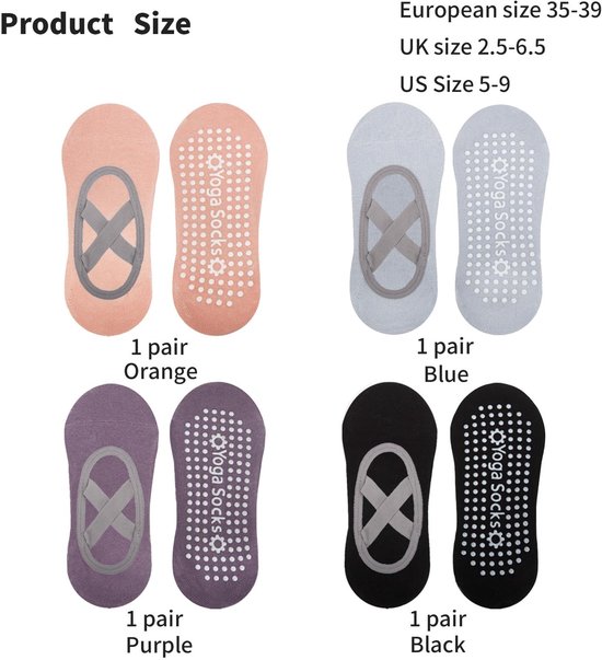 Dailygoods- Yogasokken Antislip - Pilatesokken - Gripsokken Dames/Heren - Zacht - 4 Paar - Ideaal voor Yoga/Pilates/Dans van Dailygoods — afbeelding 3