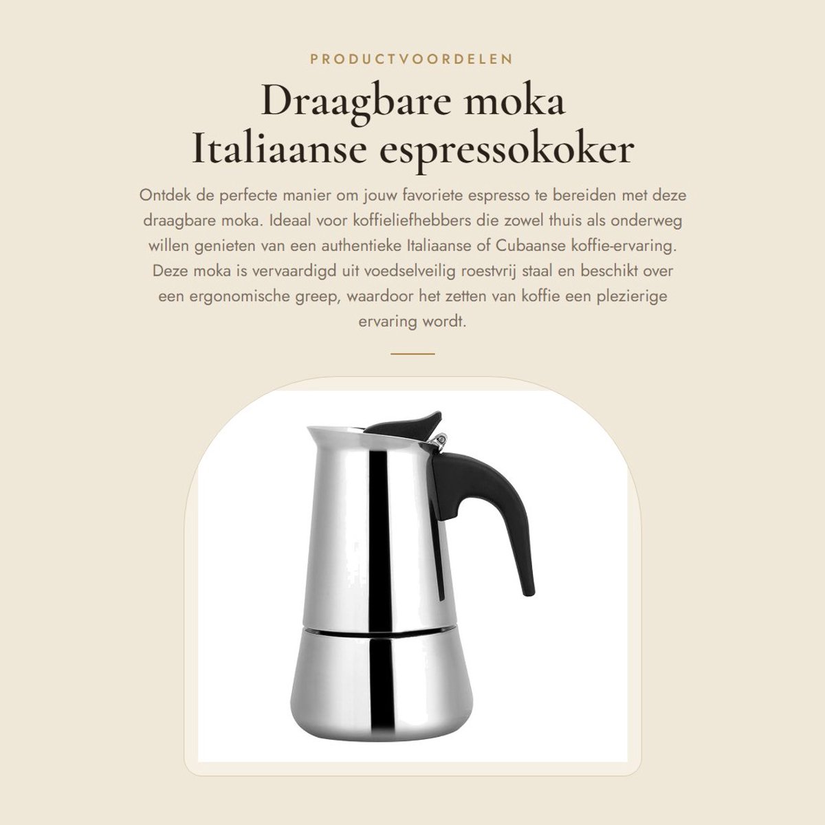 Dailygoods- Moka Koffiezetapparaat - Draagbaar - Roestvrij Staal - Ergonomische Greep - Inhoud 100/200/300/450 ml - Brede Bodem