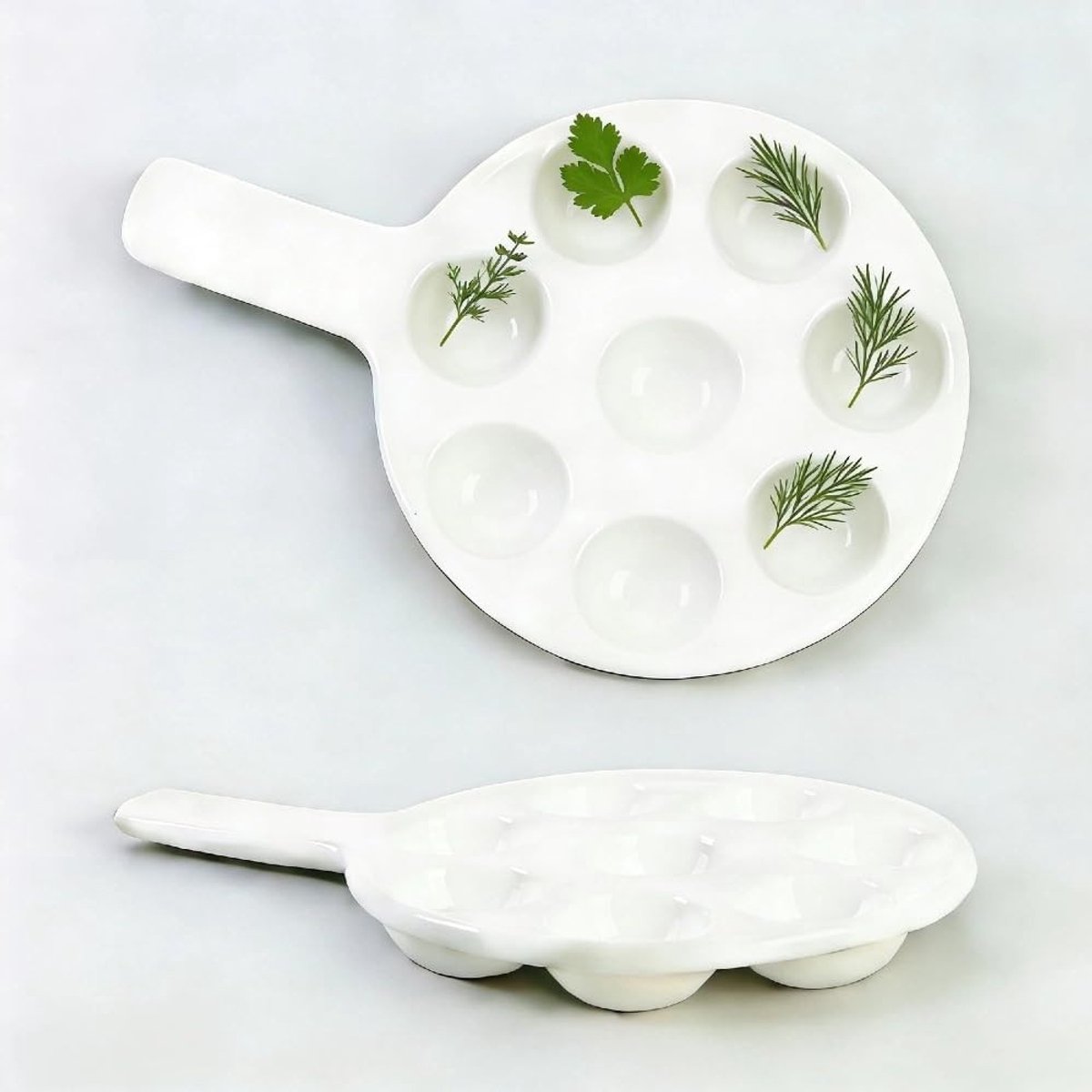 Keramische slakkenbakvorm met 8 handgrepen, 15,8 cm rond voor oven en grill, ideaal voor knoflook, snacks en voorgerechten