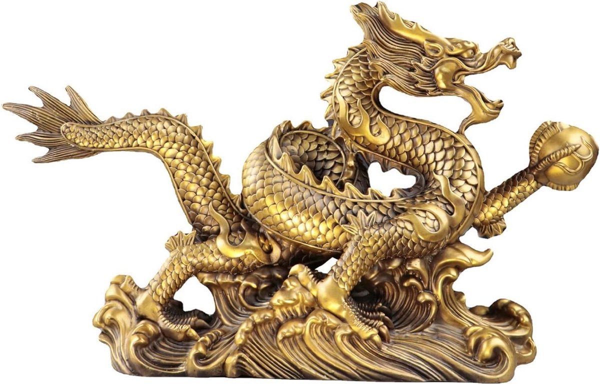 Feng Shui Draak Standbeeld - Messing Sculptuur Kantoor - Rijkdom en Succes - Bescherming en Succes Symbool - Niet gespecificeerd