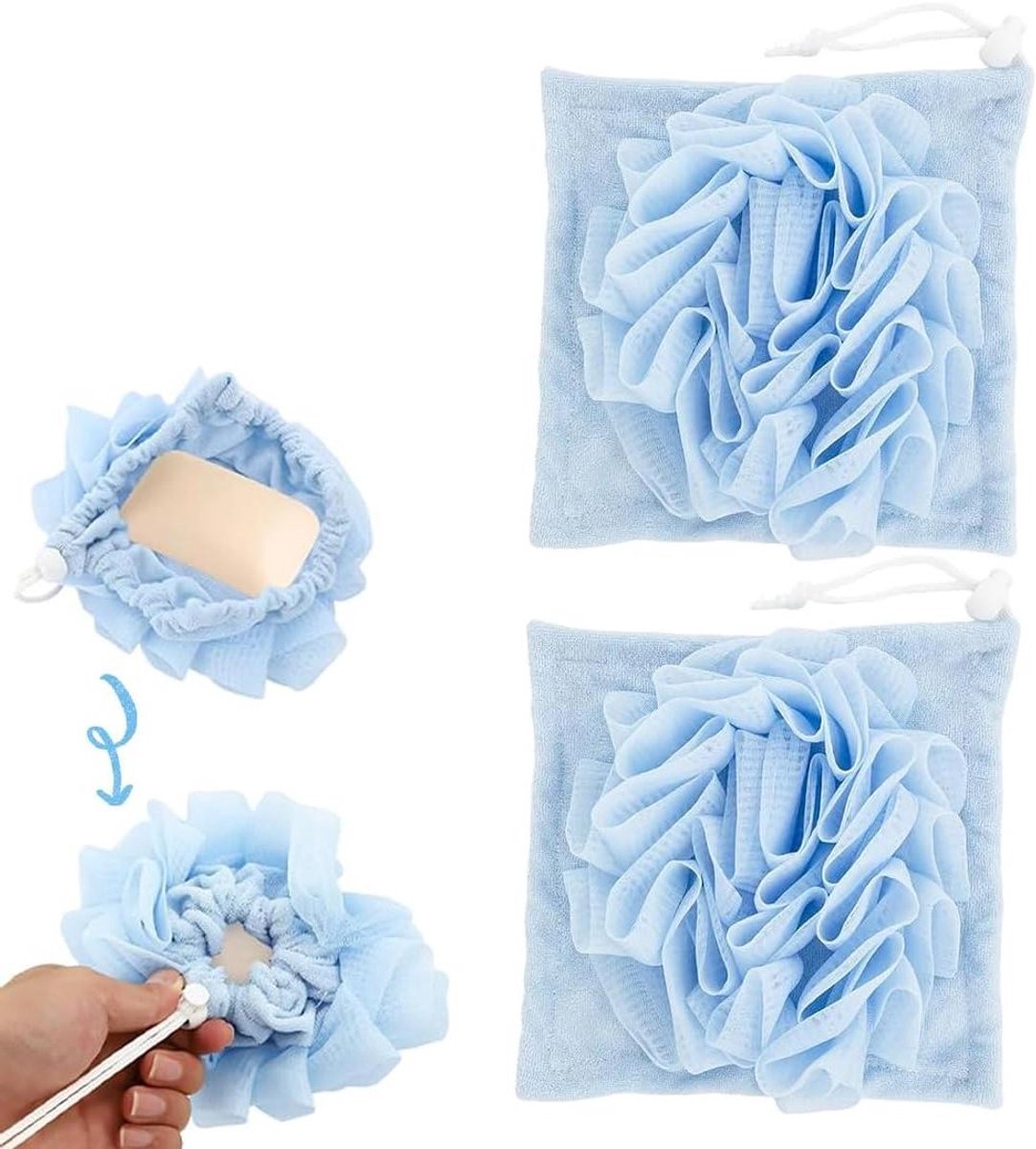 Badspons Set - Douche Spons - Huid Reinigen - 2-in-1 Zeep Houder - 2 Stuks - Blauw