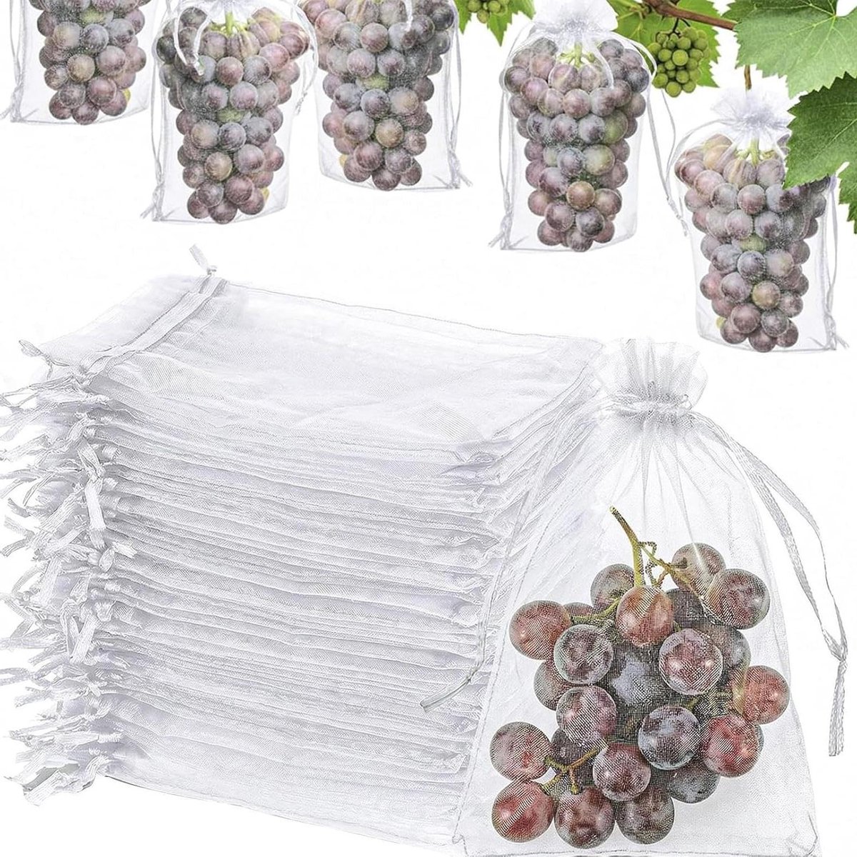 Fruit Netten - Beschermzakken - Fruit Beschermen - Met Trekkoord - 100 stuks - Wit