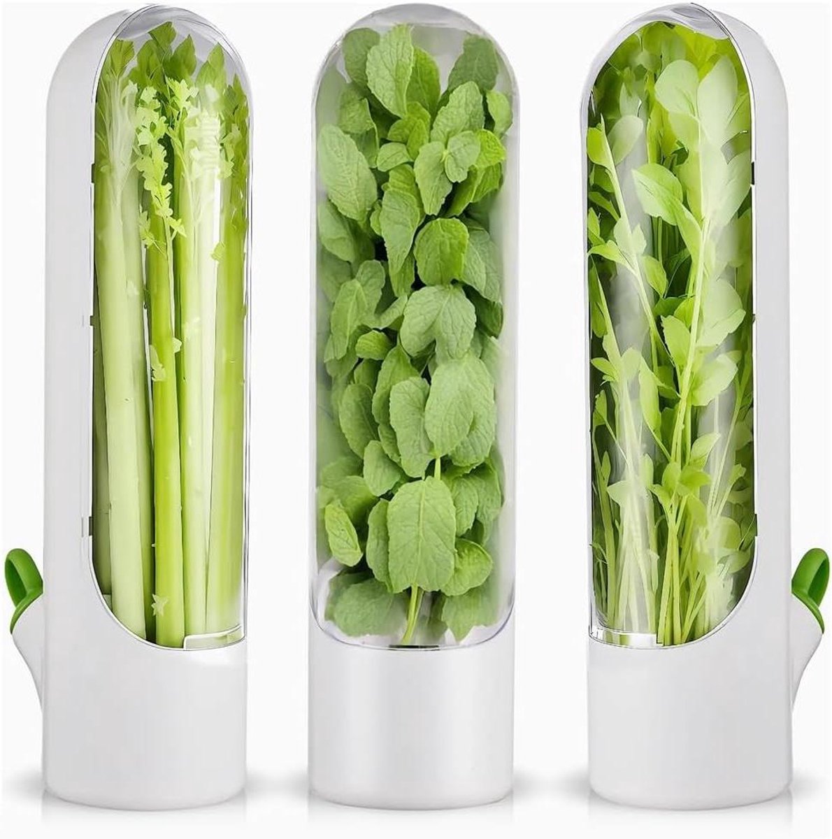 Kruidenbewaardoos voor de koelkast, kruidenbewaardoos met koriander voor de koelkast, verse kruidenbewaardoos voor koriander, peterselie, asperges en munt, houdt groenten 2-3 weken (3 stuks)