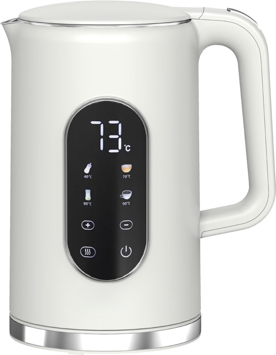 KAD® Waterkoker - 1.7L RVS Waterkoker met Temperatuurinstelling – 2200W Snelkookfunctie – Droogkookbeveiliging – BPA-Vrij - Wit - 16cm x 12cm x 22cm