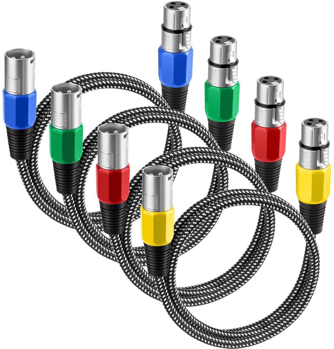 XLR Kabel - Microfoon Snoer - Muziek Opnemen - Dubbel Afgeschermd - 4 Stuks 3 FT - Meerkleurig
