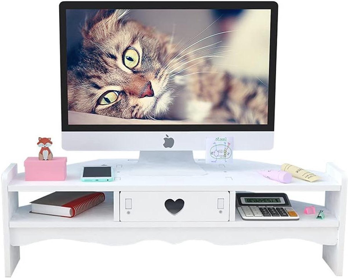 Monitor Verhoger - Bureau Organizer - Ergonomisch Werken - Triangulaire Vorm - 48x20x15 cm - Wit