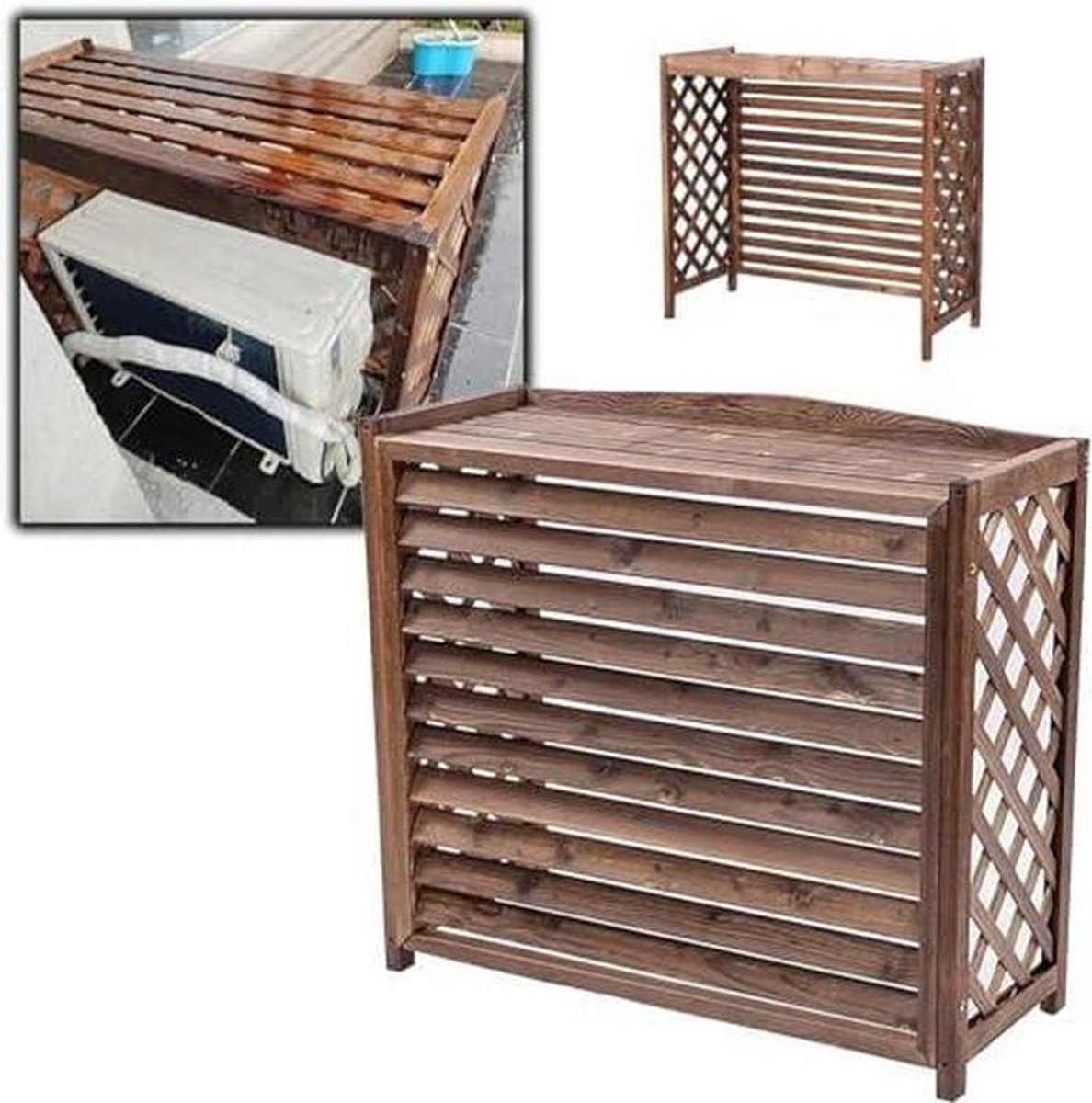 Houten Airco Afdekking - Privacyscherm Buiten - Tuin Verfraaien - Weerbestendig Sparrenhout - 85x35x75 cm - Bruin