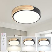 Plafondlamp Zwart Hout 30cm - 48W LED Lamp voor Slaapkamer - Dimbaar - Inclusief Afstandsbediening