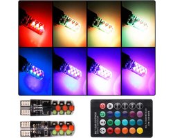 2 stuks T10 RGB LED Autolampen met afstandsbediening - Multimode flitsfunctie - COB wedge lampen - Geschikt voor interieur, kenteken, portier en kofferbakverlichting