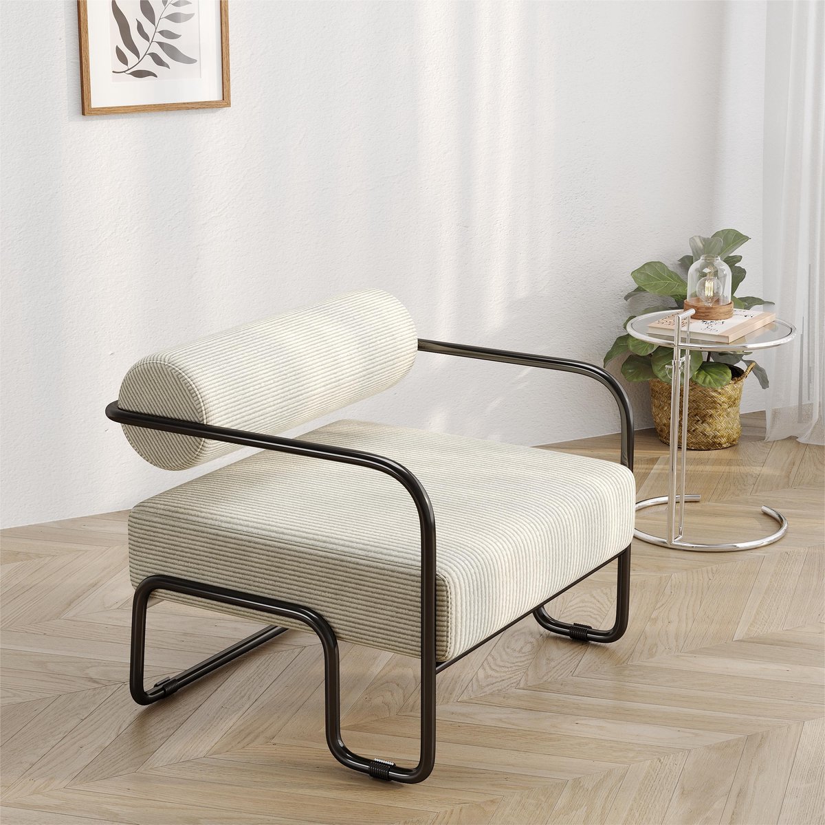 PHOEBE CAT Fauteuil - Corduroy - Metalen frame - 68.5 × 73 × 70.5 cm - Beige