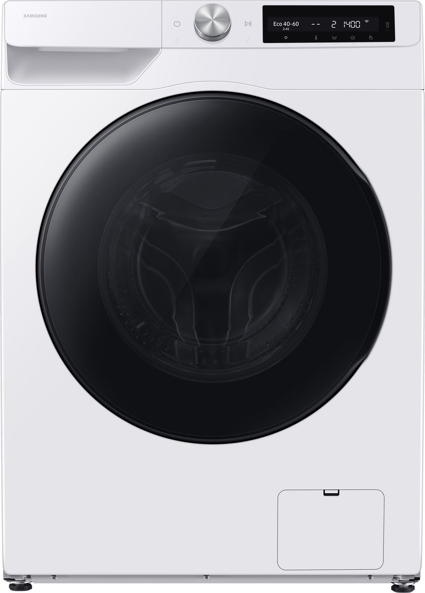 Samsung WD10HG6U94BEU3, Voorlader, Vrijstaand, Wit, Links, Zwart, Touch, Draaiknop