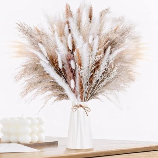 Gedroogd pampasgras decoratie - 60 stuks natuurlijke droogbloemen - 40 cm - Bruin - Voor boeketten, vazen en interieurdecoratie
