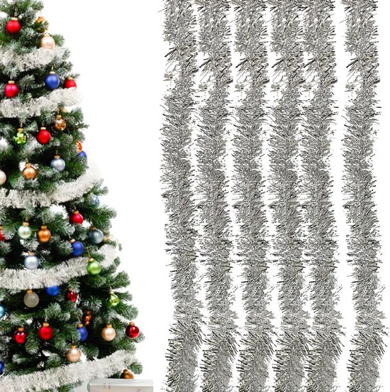 Lametta Slingers - Glanzende Decoratie voor Kerstboom - Zilverkleurig - Feestelijke Kerstversiering