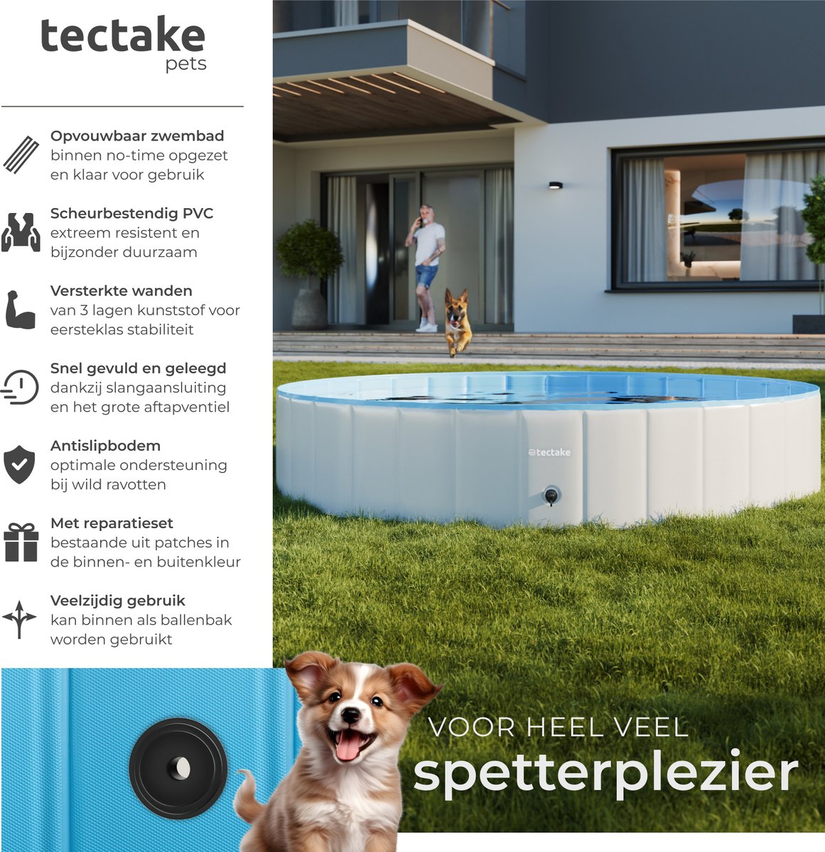 tectake® Hondenzwembad - Hondenpool - Zwembad voor honden - Ballenbak - Opvouwbaar - ⌀160 cm - Extra stevig - Eenvoudig te vullen en te legen thumbnail 2