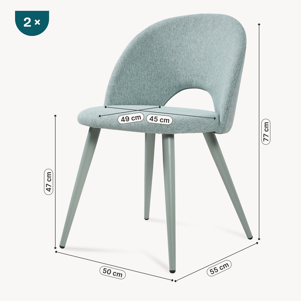 Eetkamerstoelen Karijo set van 2 stof 77x50x55 cm lichtgroen [en.casa]
