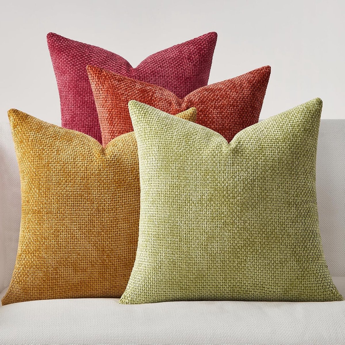 Set van 4 Chenille Kussenhoezen 50 x 50 cm, Decoratieve Kussens voor Bank en Slaapkamer, Oranje-blauw, Modern Design, Comfortabele Pillows