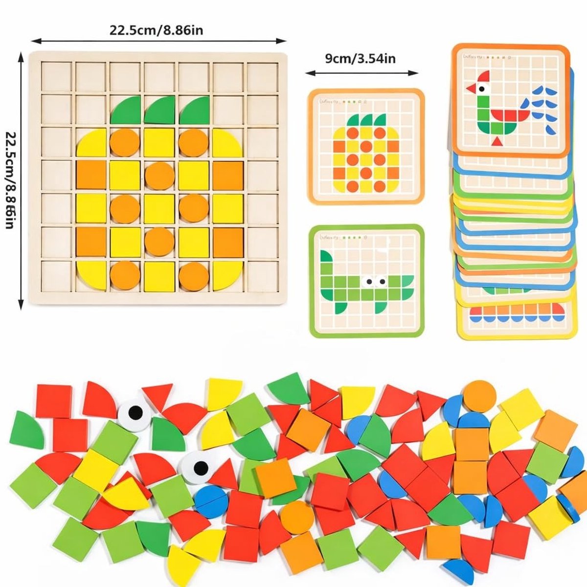 Mozaïek houten puzzelspel, kinderpuzzel, puzzel met geometrische vormen en bouwblokken, Montessori speelgoed, educatief speelgoed voor kinderen, meisjes en jongens vanaf 3 jaar - Busy Board cadeaus