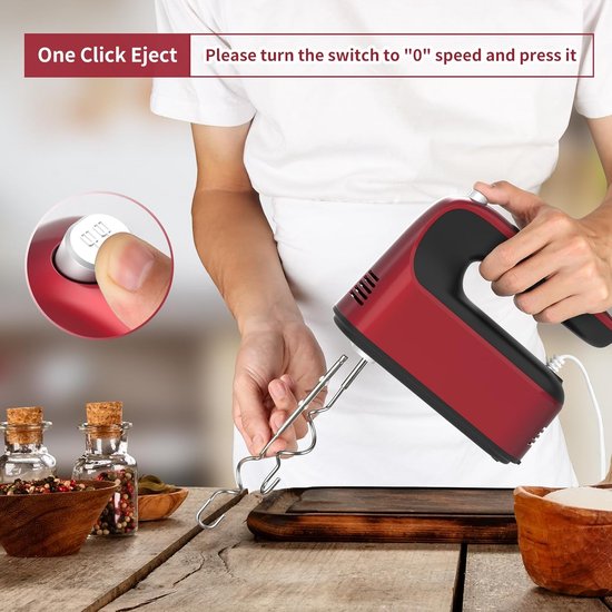 Handmixer Elektrisch - Keukenmixer Handmatig - Bakken en Mixen - 9 Snelheden Touch Control - 400 Watt - Rood van Merkloos — afbeelding 3