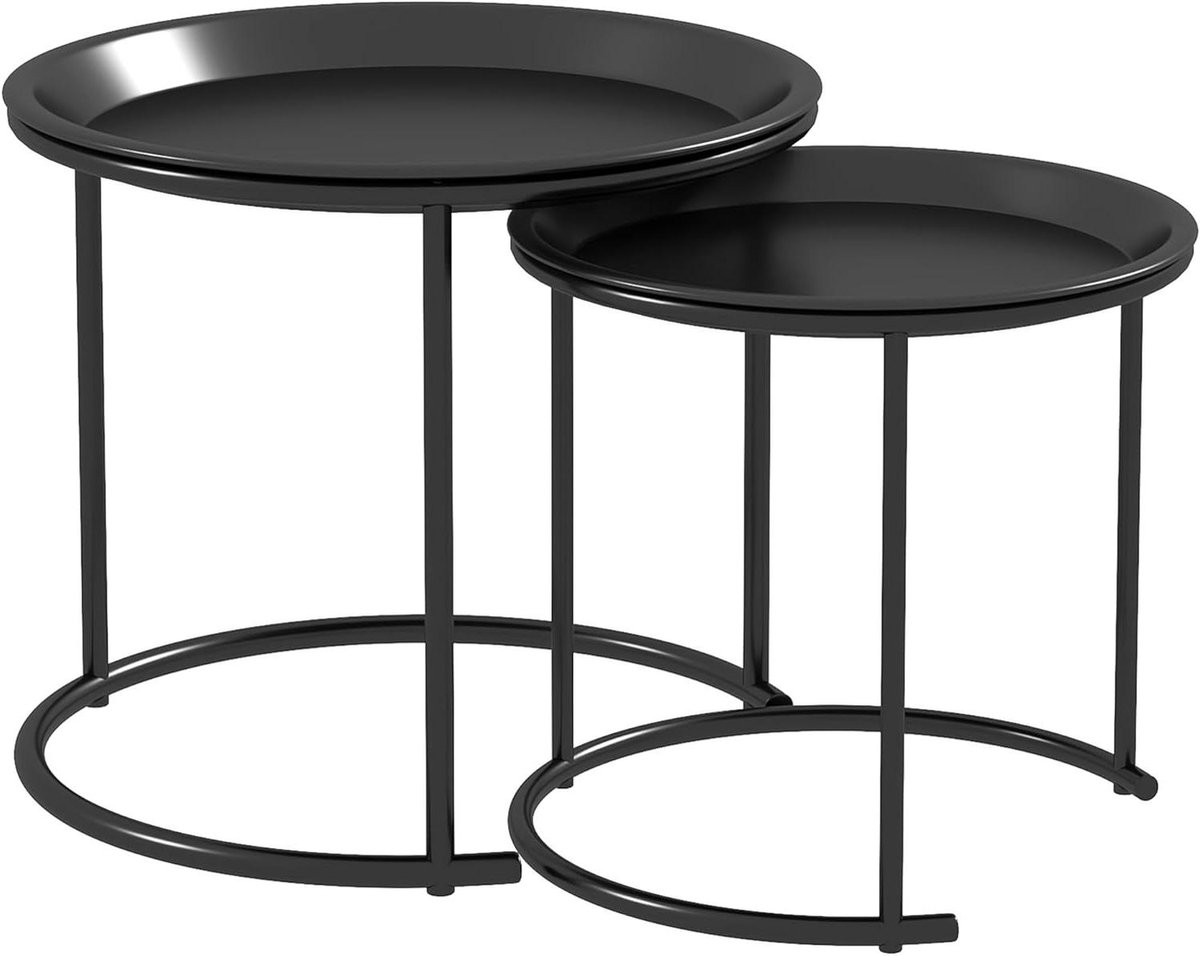 Set bijzettafels - Ronde tafels - Woonkamer inrichten - Afneembare bladen - Set van 2 - Zwart
