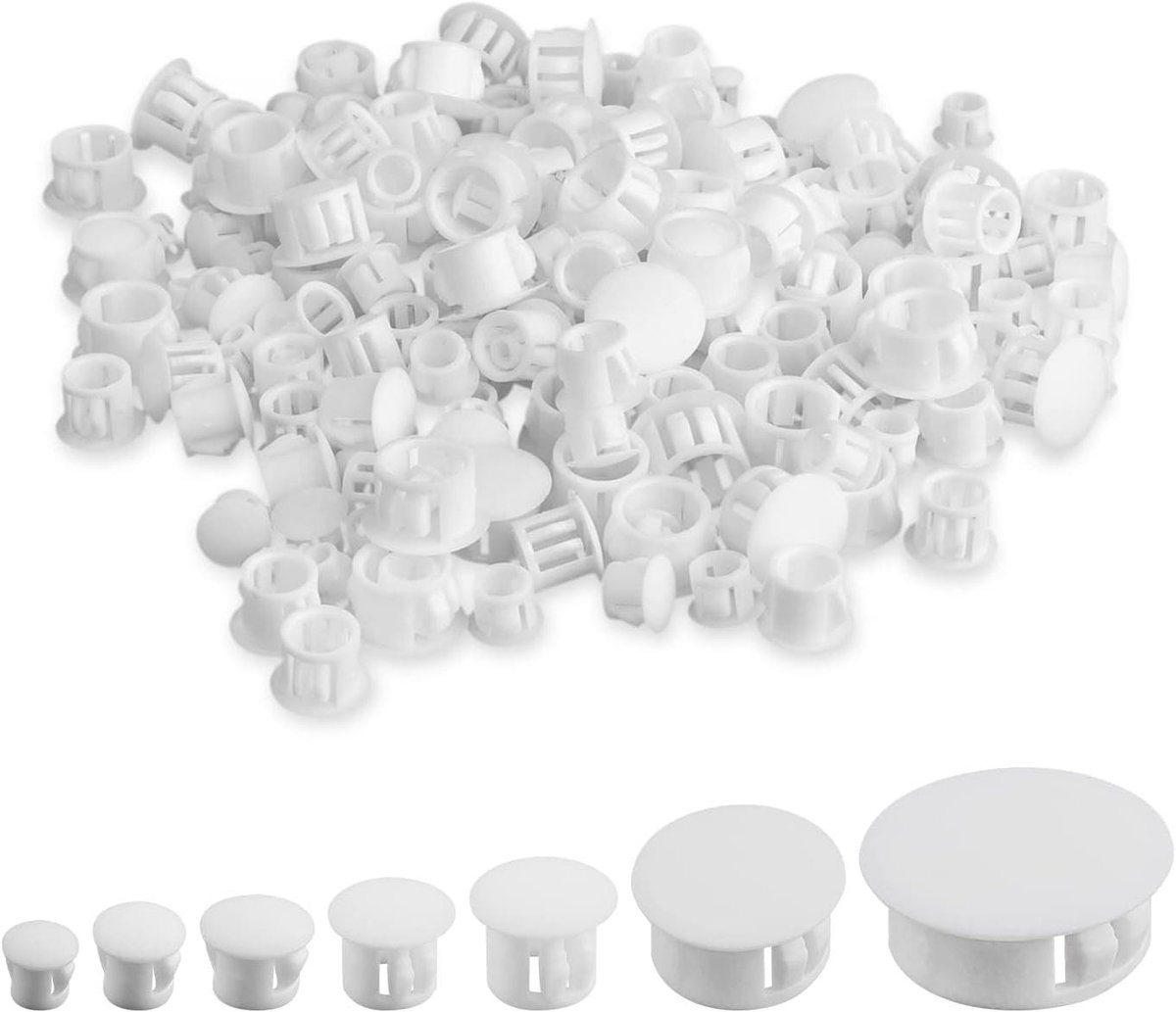 Kastgatpluggen Plastic - Ronde Afdekkers - Meubels Afwerken - 7 Verschillende Maten - 300 Stuks - Wit