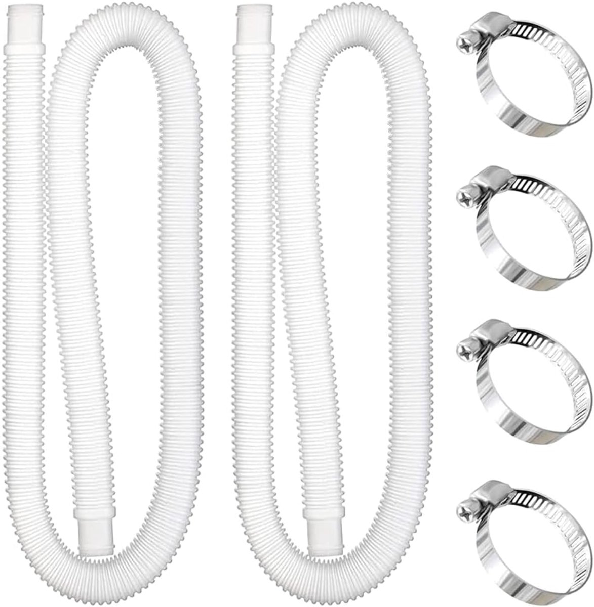 32 mm Poolpomp Slang - 2 Stukken 1 m Vervangingsslang met 4 Metaalverbindingen - Zwembadfilter Slang voor Boven Grond Zwembaden Accessoires - Vervangingsslang