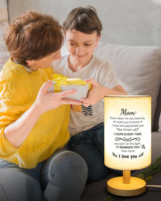 Moeder lamp - Cadeau voor mama - Woondecoratie verlichting - Warme spreuken - 10 x 23 cm - Beige — afbeelding 3