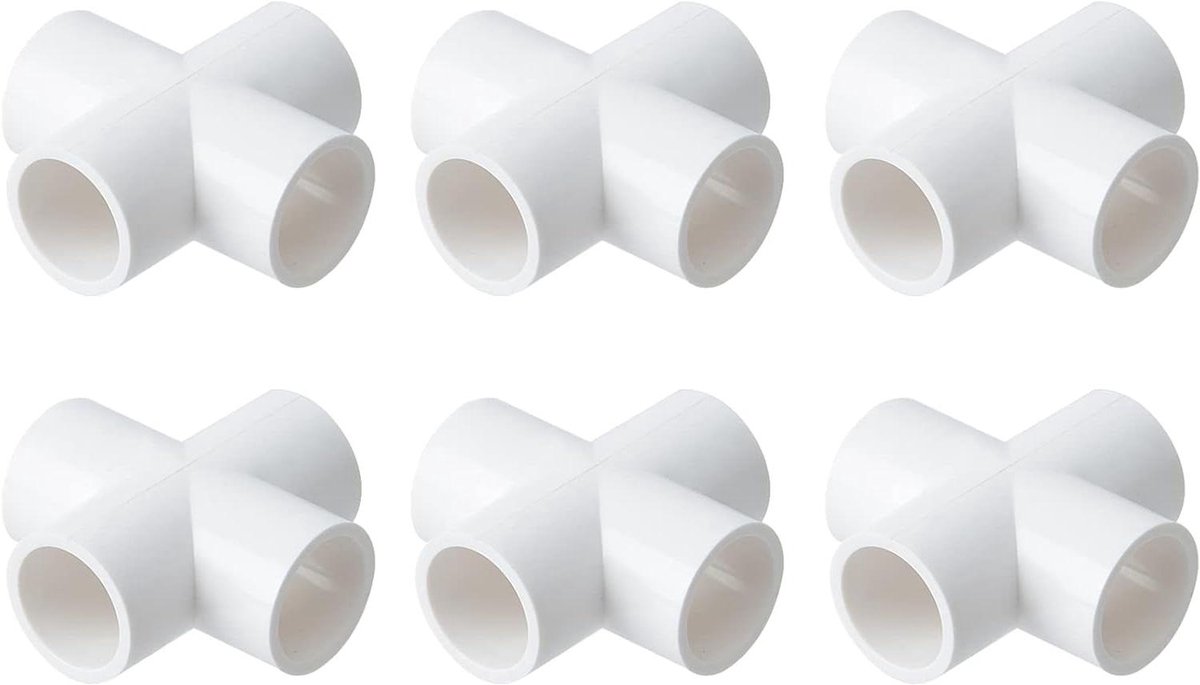 PVC Fittingen - 4 Weg Connector - Meubels Bouwen - Meubelkwaliteit PVC - 6 Stuks 3/4 Inch - Wit