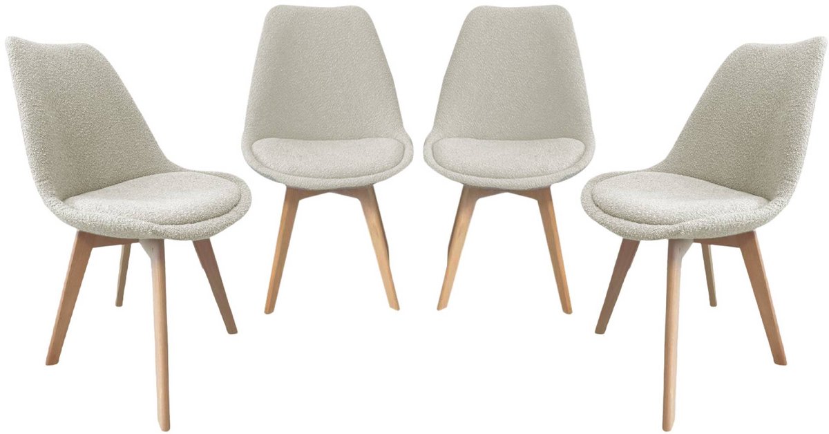 sweeek Set van 4 getextureerde bouclé scandinavische stoelen poten van beukenhout - nils Wit