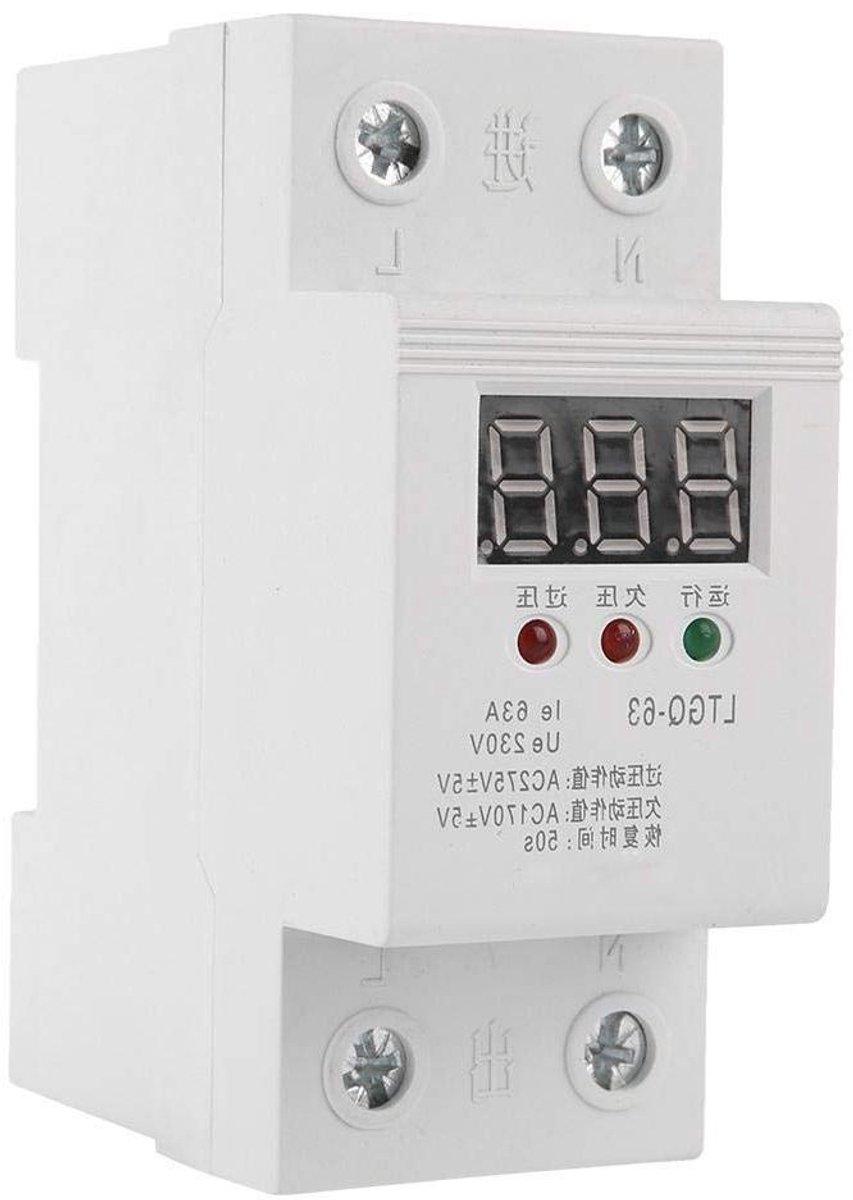 Spanningsbeveiliging Relais - Onderspanningsbeveiliger - Netwerk Stabiliseren - Automatische Herverbinding - 230V 63A - Grijs