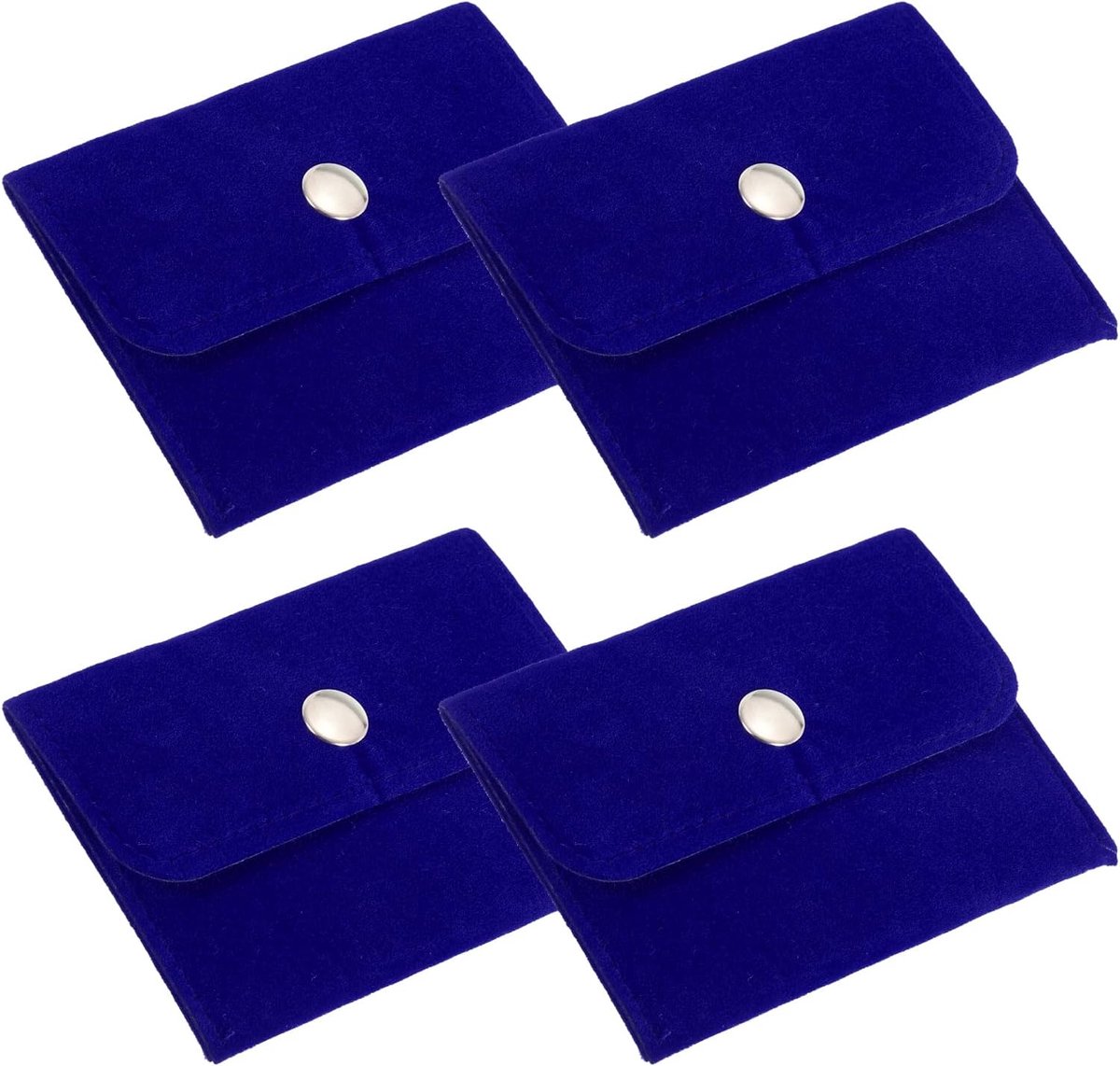4x7.5cm Sieraden Tas - 4 Stuks Fluwelen Tassen met Drukknop - Draagbare Opbergtas voor Oorbellen, Armbanden, Kettingen, Ringen, Horloge - Blauw