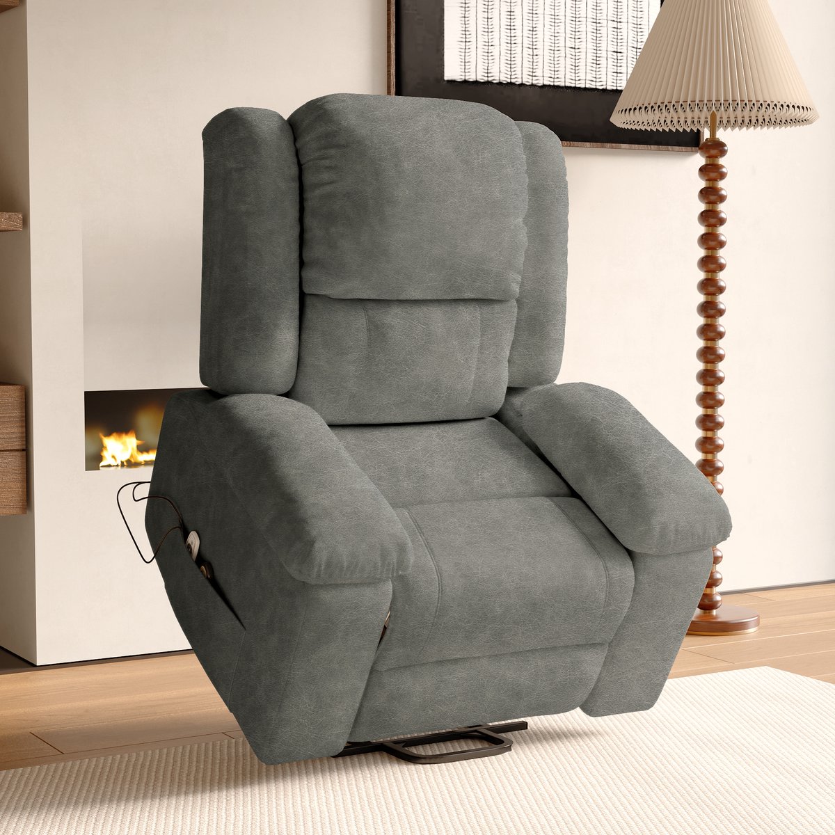 ROSAHQNDA Massagestoel - Relaxfauteuil - Zetel - Sta op stoel elektrisch - Stof - 1 persoons - Met armleuning - Zeer comfortabel - Elektrisch - Grijs