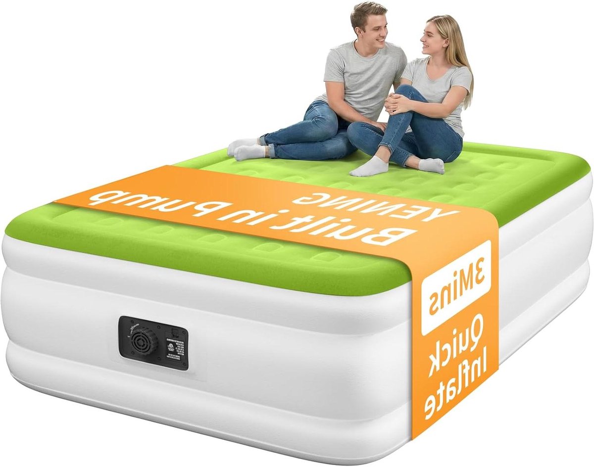 Elektrisch luchtbed - Opblaasbaar matras - Gastvrij slapen - Geïntegreerde pomp - 457 cm hoog - Groen