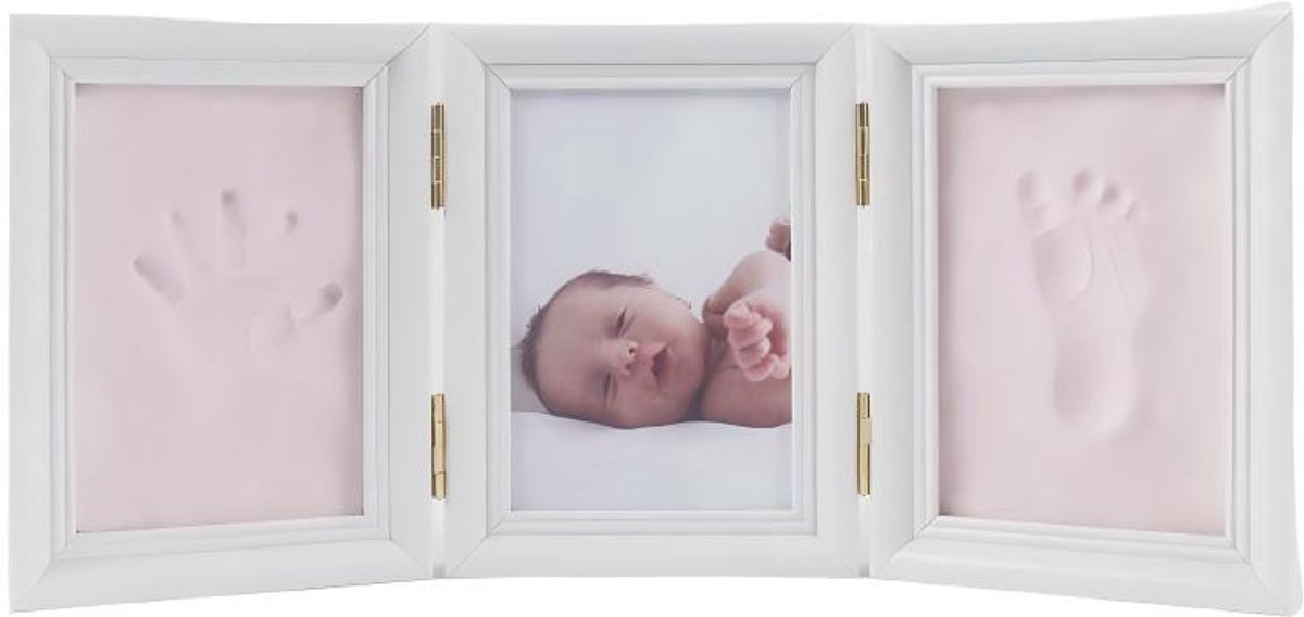 Herinneringslijst met klei voor hand- en voetafdrukken van pasgeborenen — 35 x 15 x 2 cm — Tastbare herinnering voor 1 maand, 100 dagen of de eerste verjaardag — Set voor hand- en voetafdrukken — Inclusief fotolijst — Lijst voor voetafdrukken