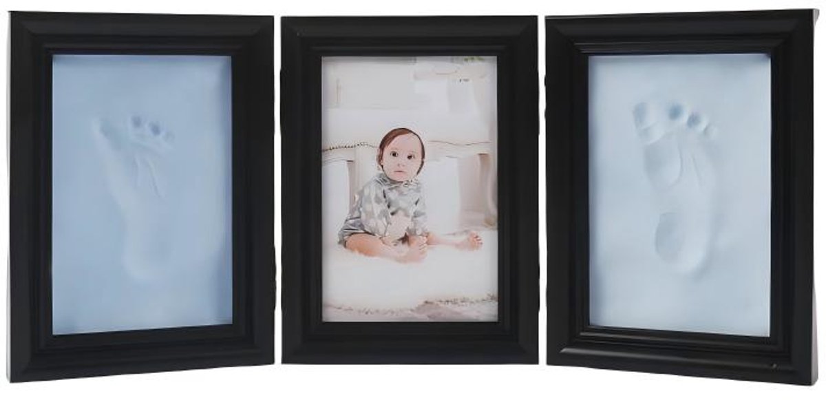 Herinneringslijst met klei voor hand- en voetafdrukken van pasgeborenen — 35 x 15 x 2 cm — Tastbare herinnering voor 1 maand, 100 dagen of de eerste verjaardag — Set voor hand- en voetafdrukken — Inclusief fotolijst — Lijst voor voetafdrukken