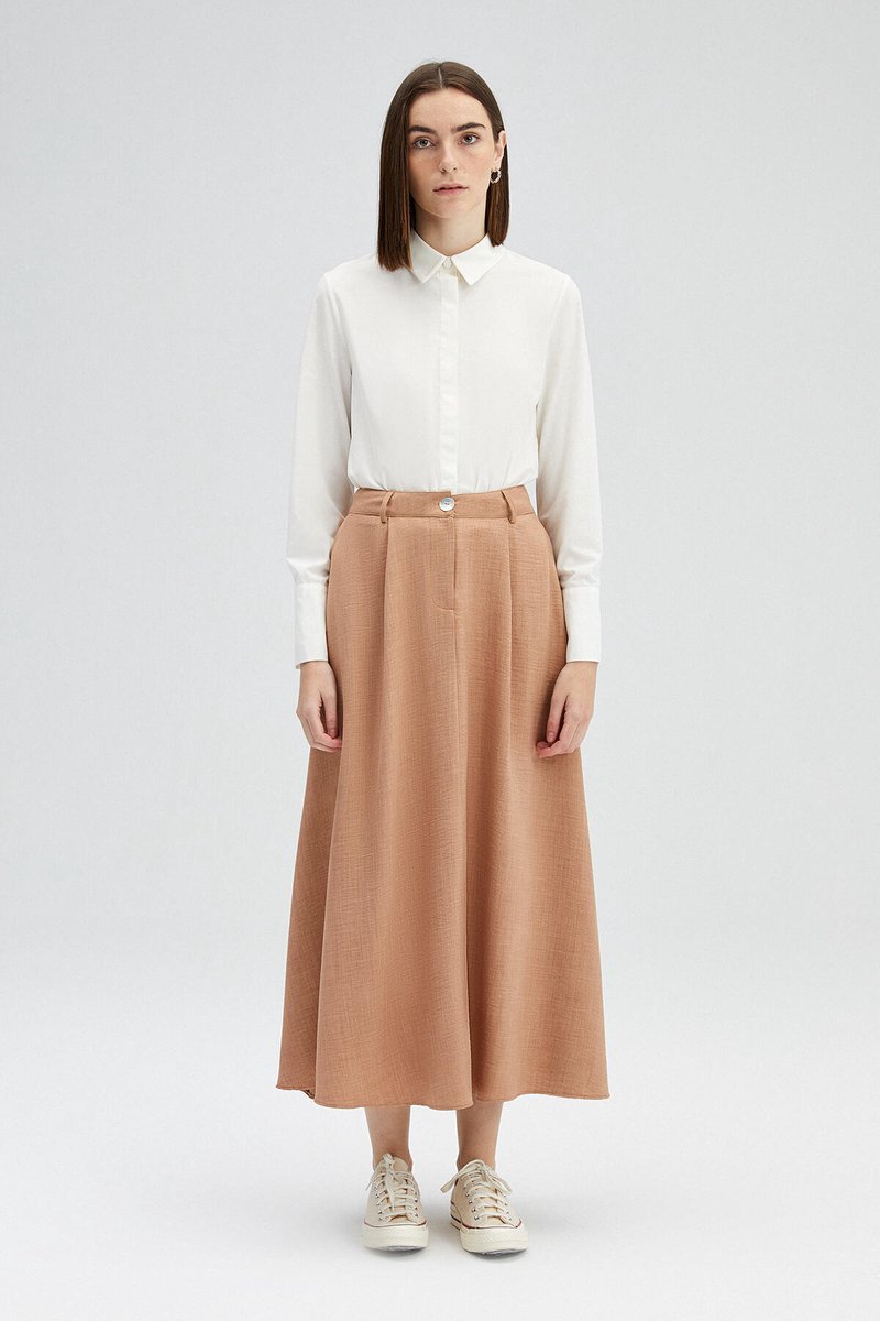 Touché Privé - A-lijn rok met parelmoer knopen - Beige - Dames
