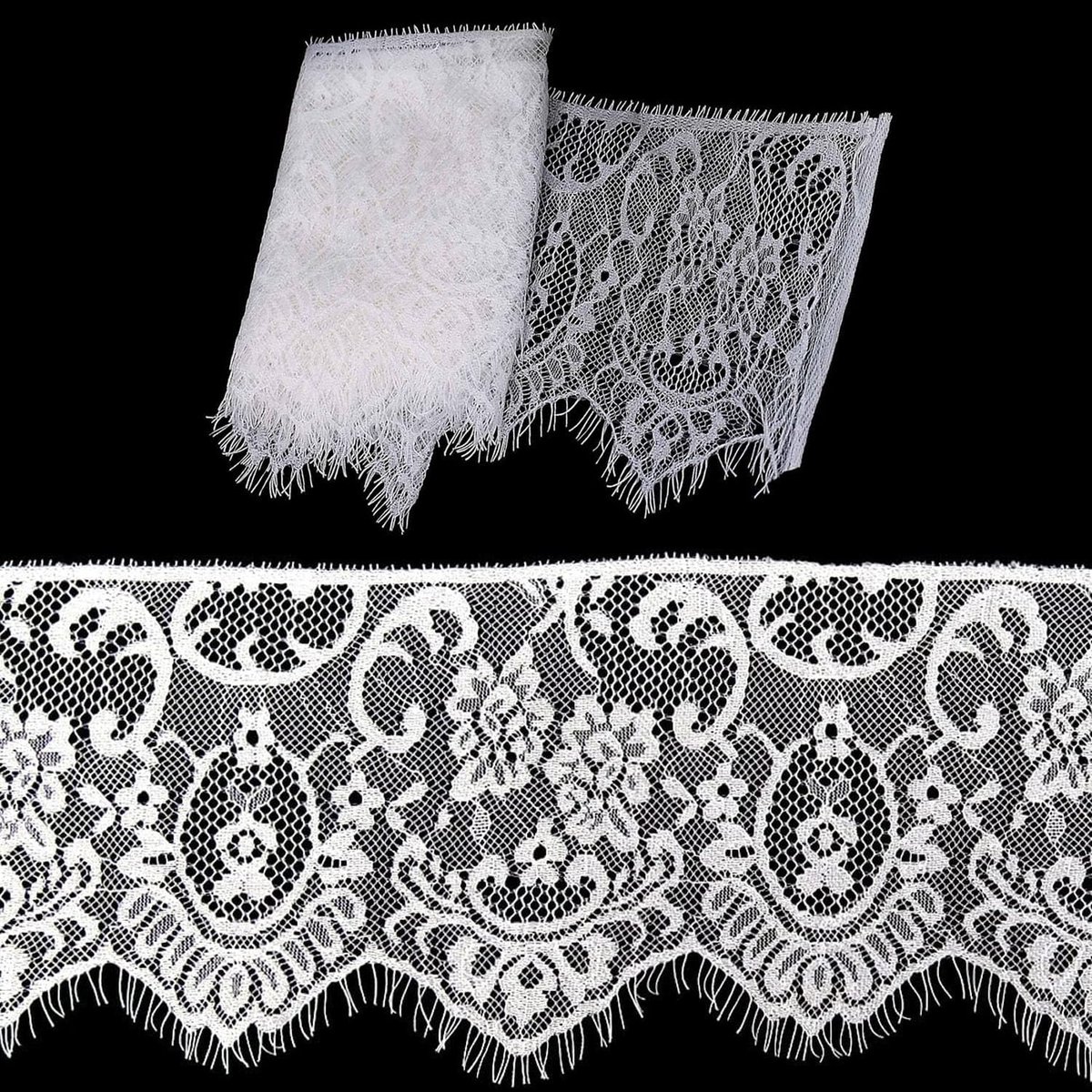 2 Rolls Floral Lace Ribbon - Lace Border Embroidery - Decorative Tape - Stretch Lace Trim with Floral Pattern - Wide Tulle Lace - Vintage Lace Finish Tape - voor Sewing en Crafts